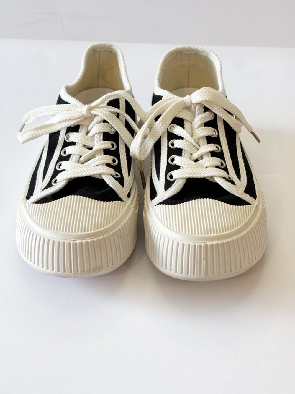 Chunky Platform Sneakers Womens 39 Black White Canvas Lace Up Streetwear Shoes - Picture 14 of 14